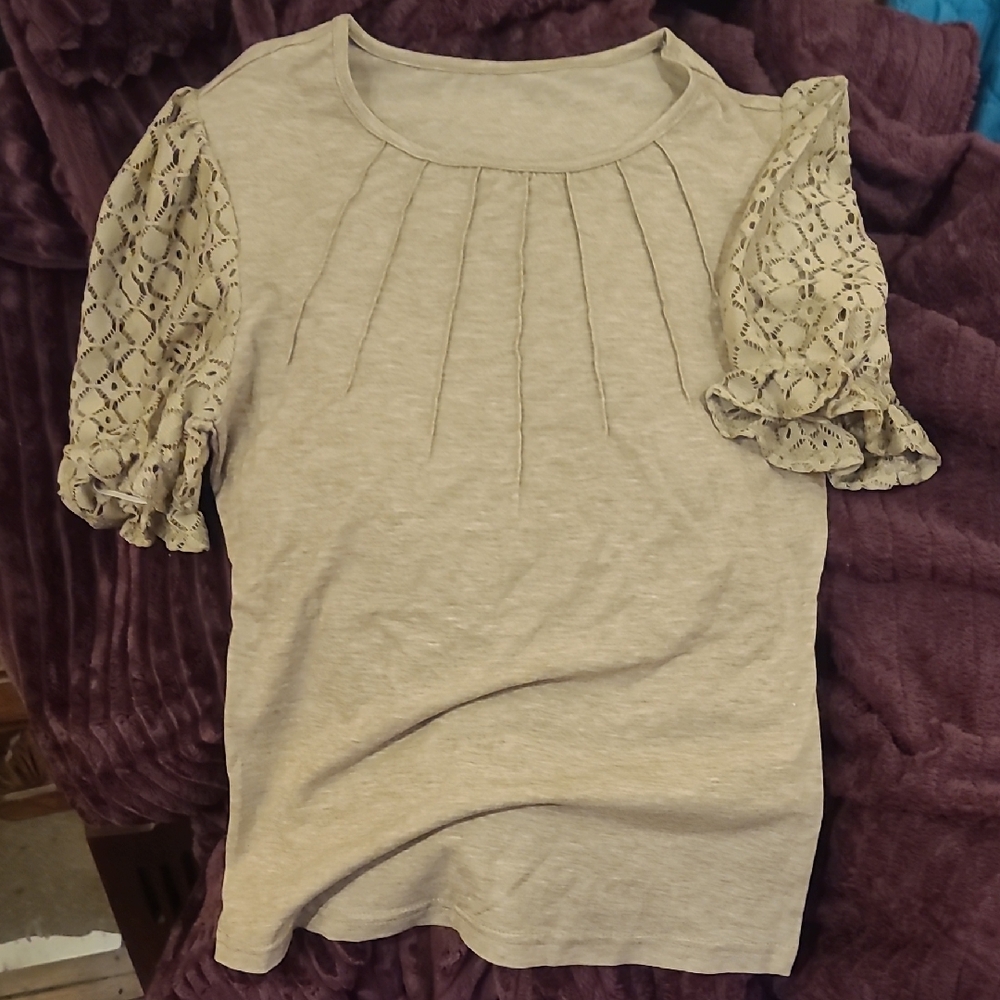 Elegant Lace Sleeve Beige Top